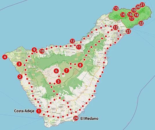 Mapa Teneryfy z atrakcjami turystycznymi
