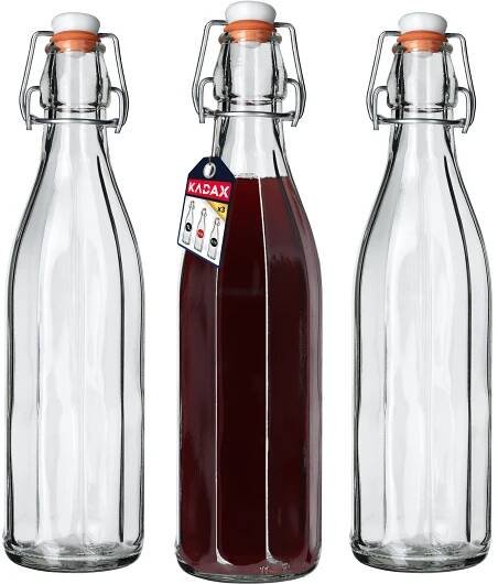 KADAX univerzální láhev s otočným uzávěrem "Tore", skleněná láhev, láhev na džus, průhledná, 750 ml, 3 kusy