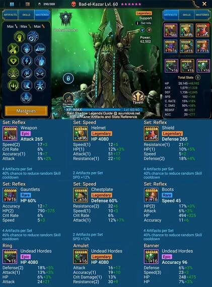 Raid Shadow Legends Bad-el-Kazar Artifact and Stats Reference Guide for Dragon Solo Farming