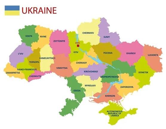 Political map of Ukraine with borders of the regions. Administrative detailed map of Ukraine with cities, and regions.Vector illustration — Ilustrace