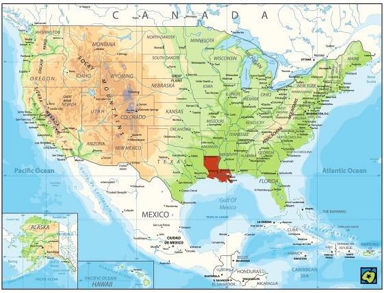 Louisiana, poloha státu – CoJeCo.cz (CC BY-SA 4.0)