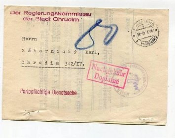 CHRUDIM - OBSÍLKA - ZDRAVOTNÍ POJIŠTĚNÍ  1943 /AT 72-8 - Filatelie