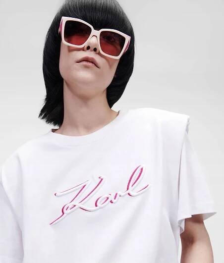 KARL LAGERFELD BÍLÉ TRIČKO S VÝŠIVKOU (M) Velikost M
