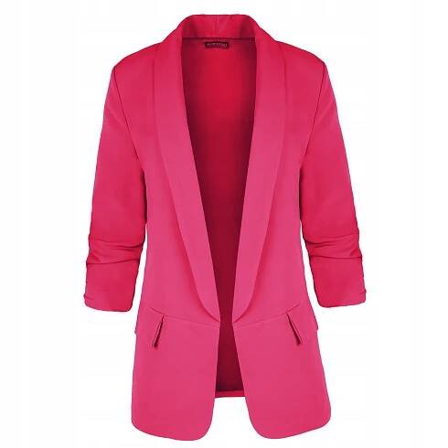 SAKO DÁMSKÉ ŠKRÁBANÉ RUKÁVY SAKO ELEGANTNÍ VELKÉ VELIKOSTI FUCHSIOVÁ 38