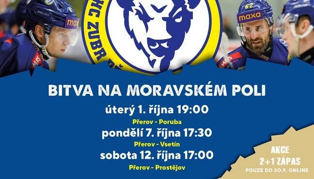 HC ZUBR Přerov - Tři vstupenky za cenu dvou. Přijďte podpořit Zubry do říjnové bitvy na moravském poli