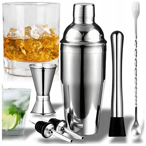 PROFESIONÁLNÍ ŠEJKR BARMANSKÝ SET NA KOKTEJLY KOVOVÝ