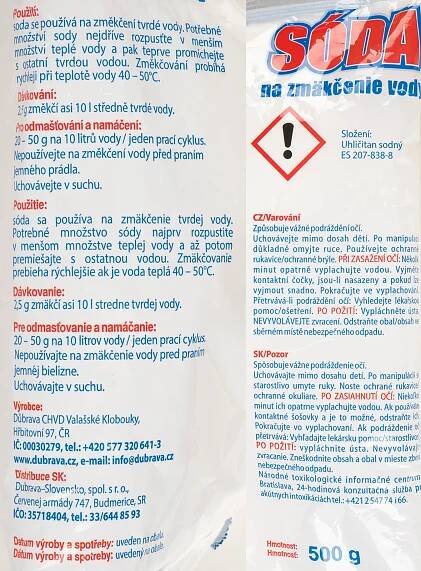 Soda prášková na změkčení vody 500 g 27 Kč