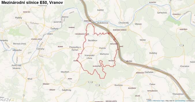 Vranov, Silnice E50 - Mapa