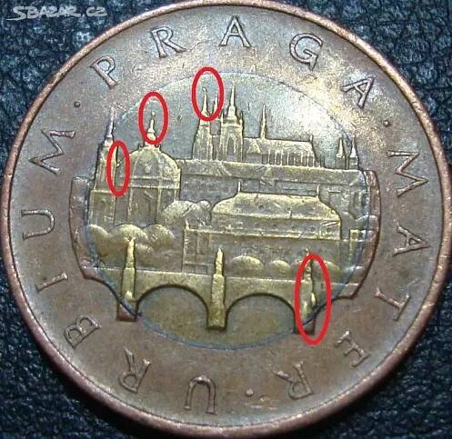 50kč 1993,vlajka na hradě a další nálitky na minci - Písková Lhota - Bazar