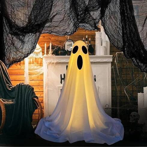 Stojaci Strašidelný Duch Svietiaca Halloweenská dekorácia 85 cm Biela Motív duch