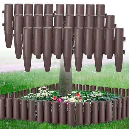 LARS360 10x Ohraničení trávníku z plastu, trávníkový okraj 2,8 m s vzhledem dřeva z polypropylenu, okraj zahrady, ohraničení záhonu, obruba záhonu, zahradní palisáda, dekorativní prvek do zahrady, 1 prvek ŠxVxH: 28x24x1 cm, hnědá