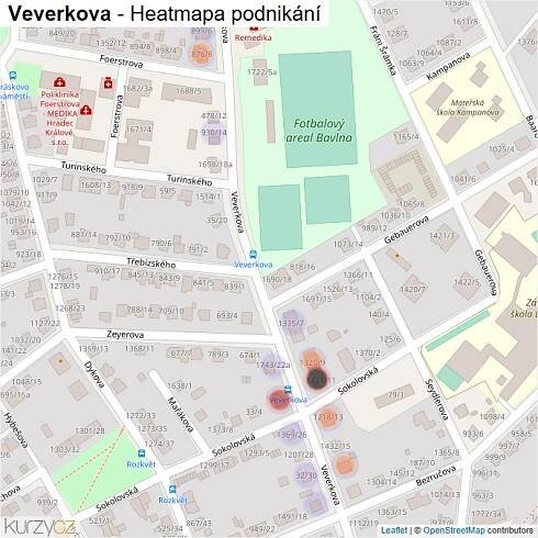 Mapa Veverkova - Firmy v ulici.