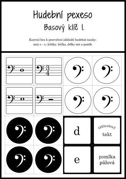 Hudební pexeso - Basový klíč 1 - 72 kartiček pro zábavnou výuku hudební nauky