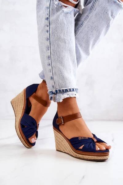 Big Star Shoes Dámské módní sandály na klínku Big Star - tmavě modré Velikost: 39, Odstíny | Patro.cz
