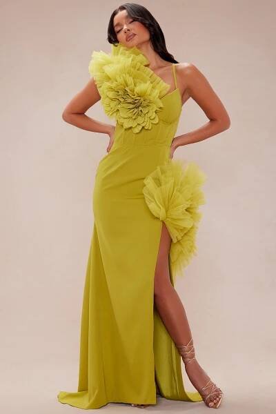 Sarafina Ruffle Maxi Dress - Chartreuse