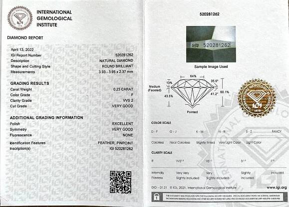 zlaté diamantové náušnice 0.46ct F/VVS2 s IGI certifikáty | VVDiamonds