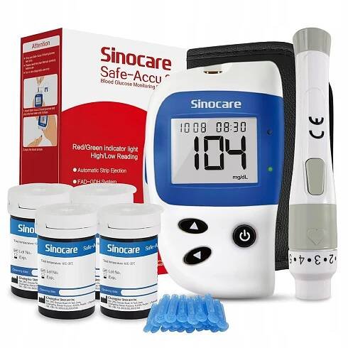 Glukometr Sinocare SAFE ACCU2 mg/dl s 100 proužky a 100 lancety
