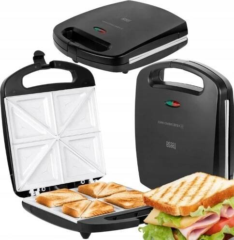 Černý XXL Toustovač Sandwich 4 sendviče 1500 W Toastovač