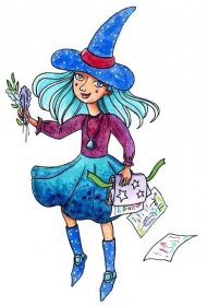 Ručně kreslenou akvarelu dívka-čarodějnice, studoval kouzla, dívčí pokoj nebo Halloween ilustrace — Stock obrázek