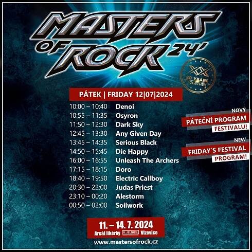 Drobná změna hracích časů v pátečním programu festivalu MASTERS OF ROCK 2024! | PRAGOKONCERT BOHEMIA, a.s.