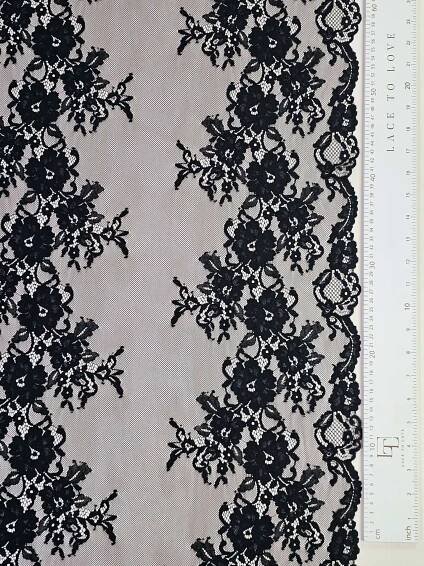Black delicate French Chantilly lace fabric - Image 7