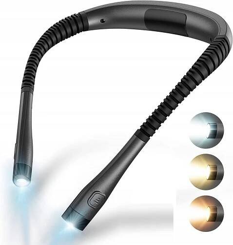 LED LAMPA NA KRK PRO ČTENÍ KNIH AKUMULÁTOR USB C FLEXIBILNÍ NOČNÍ