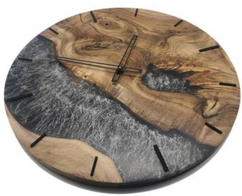 Originální designové hodiny ze dřeva a epoxidu - F.L. Wood design