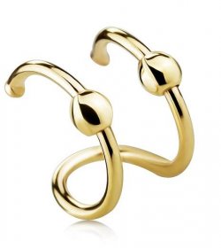 Falešný piercing do ucha ze žlutého 9K zlata - dvojitý otevřený kruh, korálky Šperky eshop