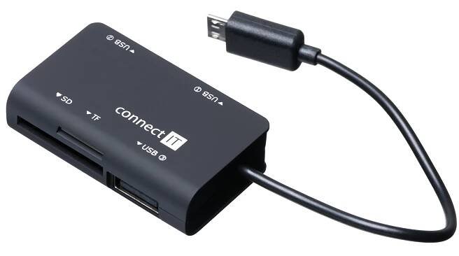 Čtečka paměťových karet Connect IT + USB hub micro USB (CI-198)