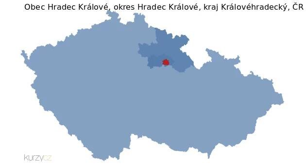 Mapa obce Hradec Králové, okresu Hradec Králové a kraje v ČR