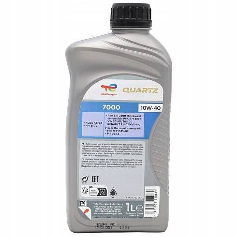 Motorový olej Total Quartz 7000 10v40 1L Kód výrobcu 2214110
