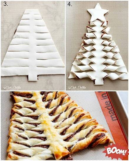 the steps to make a christmas tree shaped pastry