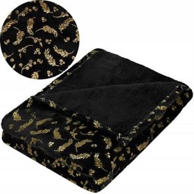 GRUBY KOC Oboustranný přehoz na postel gauč 150x200 cm PLED MĚKKÝ Barva černý zlatá
