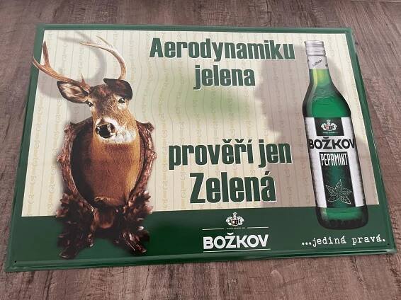 Reklama plechová cedule Božkov peprmint Zelená jelen