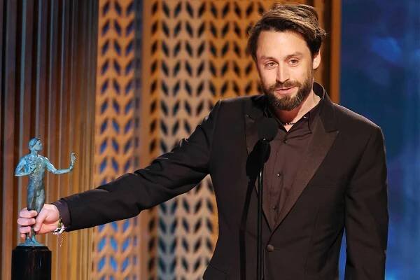 Kieran Culkin accepts the Outstanding Performance by a Male Actor in a Supporting Role award for "A Real Pain" onstage during the 31st Annual Screen Actors Guild Awards at Shrine Auditorium and Expo Hall on February 23, 2025 in Los Angeles, California.