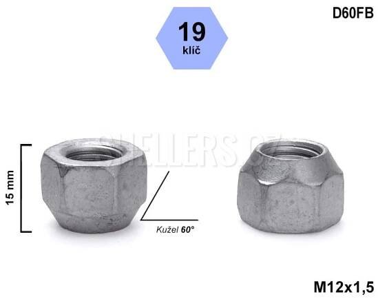 Kolová matice M12x1,5 kužel otevřená, klíč 19, D60FB, výška 15