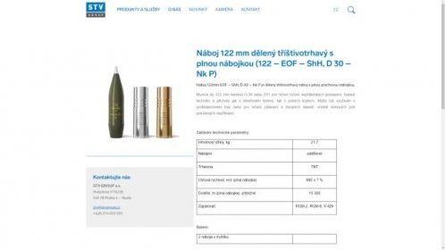 Web STV Group s nabídkou dělostřelecké munice 122mm