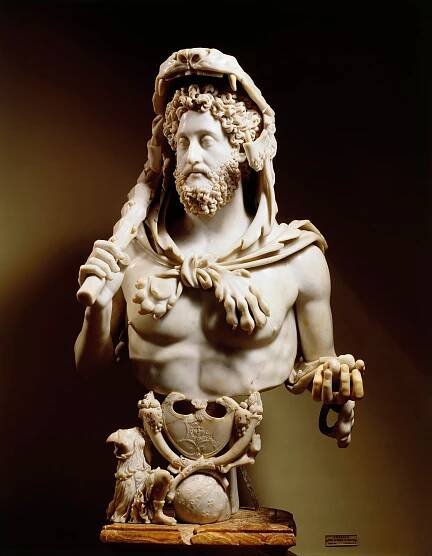 Emperor Commodus (160–192) dressed as Hercules. Marble statue