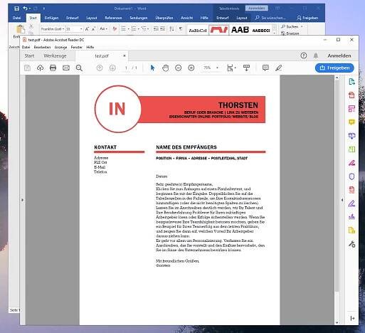 Nach dem Umwandeln von Word in ein PDF wird automatisch der Acrobat Reader mit dem erzeugten PDF geöffnet!