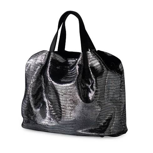 LUXURY SERPENT PATTERN LEATHER TOTE SILVER-BLACK