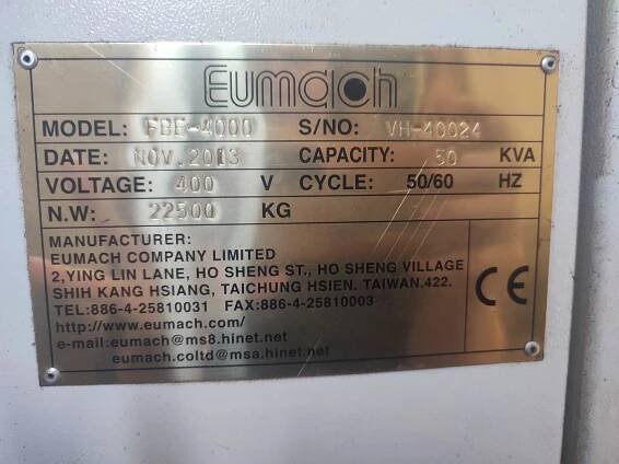 EUMACH FBE 4500 s řídicím systémem Fanuc 31i-Model B. – Použité stroje CNC
