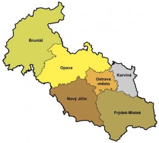 mapa okresů Moravskoslezského kraje