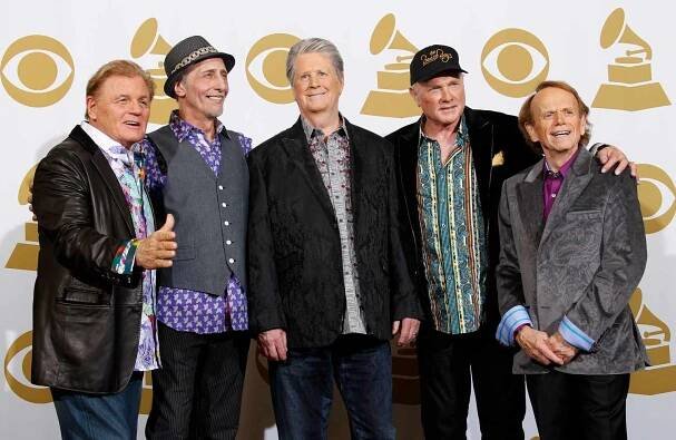 Musicians Bruce Johnston, David Marks, Brian Wilson, Mike Love and Al Jardine of The Beach Boys pose in the press room at the 54th Annual GRAMMY Awards held at the Staples Center on February 12, 2012 in Los Angeles, California