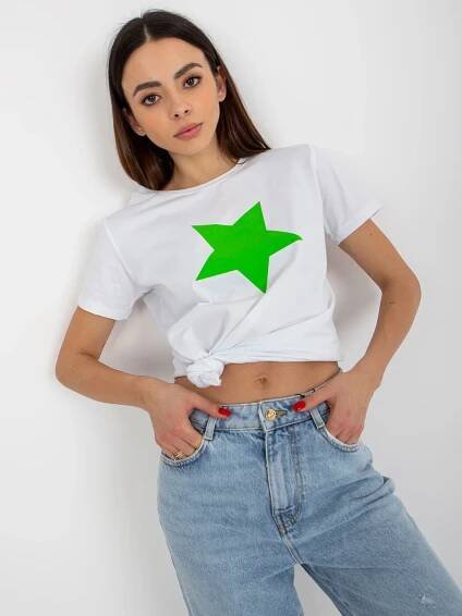 Fashionhunters Bílé a zelené tričko s potiskem hvězd BASIC FEEL GOOD Velikost: L/XL