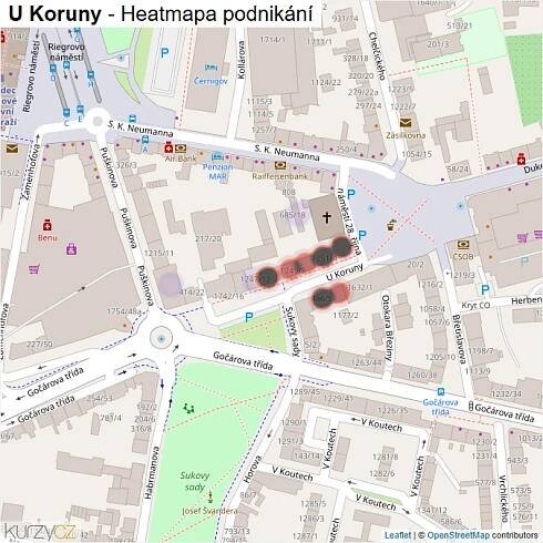 Mapa U Koruny - Firmy v ulici.