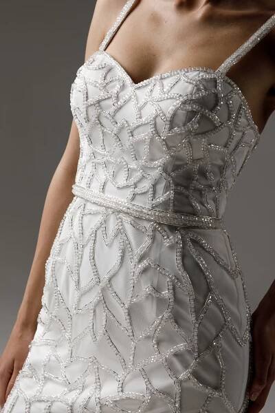 Felicity gown, 2021, couture, dress, bridal, off-white, embroidery, sheath silhouette
