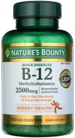 Nature's Bounty Vitamin B-12 2500 mcg, 300 Quick Dissolve Tablets - Walmart.com