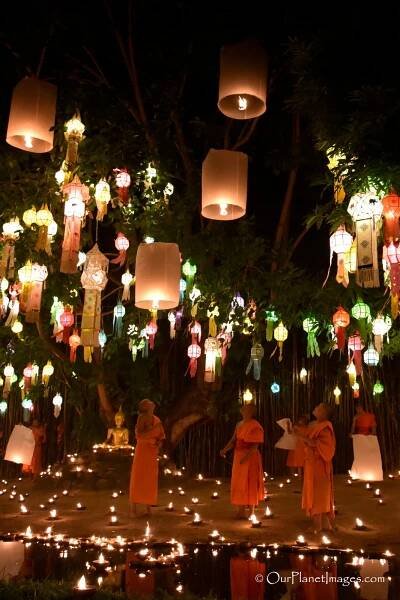 Lantern Festival Ceremony at Wat Phan Tao, Chiang Mai Thailand