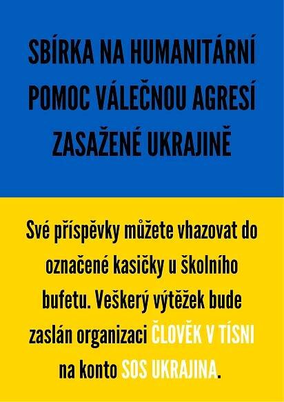 Sbírka na pomoc Ukrajině – Gymnázium Petra Bezruče