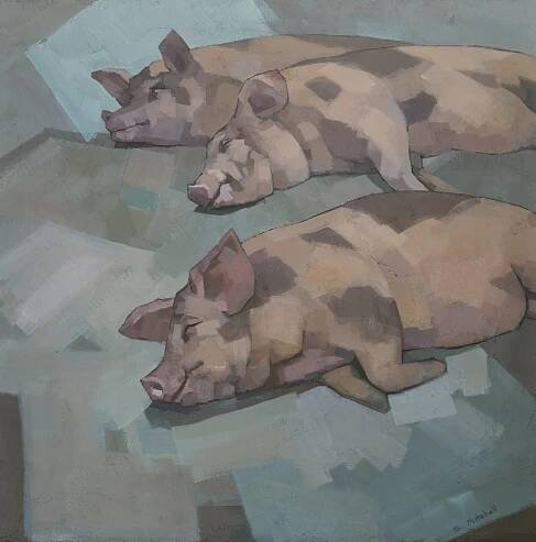 Sleeping Pigs, Original Painting by Steve Mitchell
